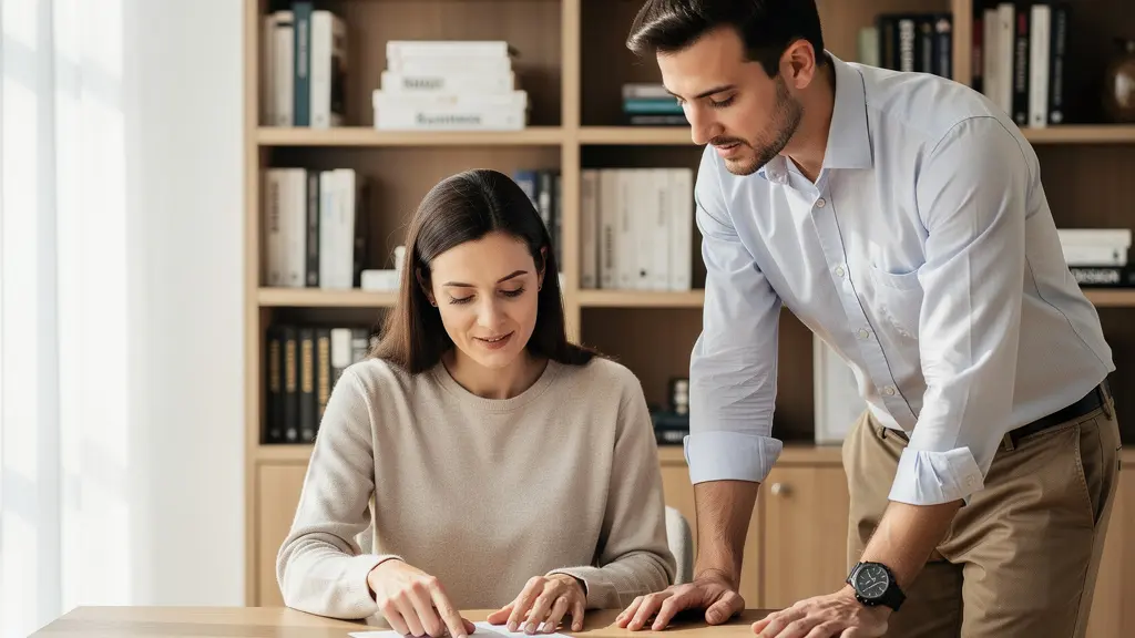 Cliente examinant un devis de déménagement avec un conseiller professionnel à domicile