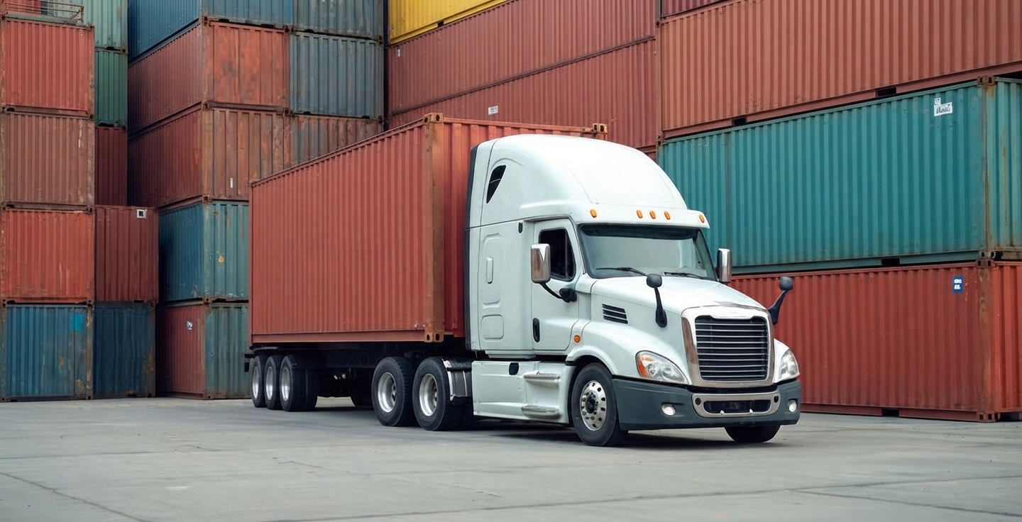 Livraison et installation d'un container maritime par camion équipé avec opérateur supervisant le positionnement sur site